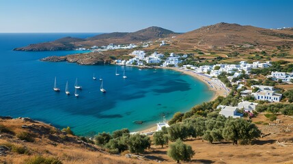 Obraz premium Greek Island Paradise Picturesque Beach Aegean Sea View 