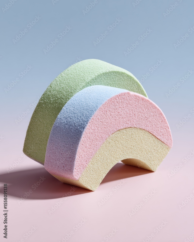 Poster Textured Foam Arches in Pastel Colors on Minimal Gradient Background - Modern Material Design and Abstract Art Composition for Creative Branding