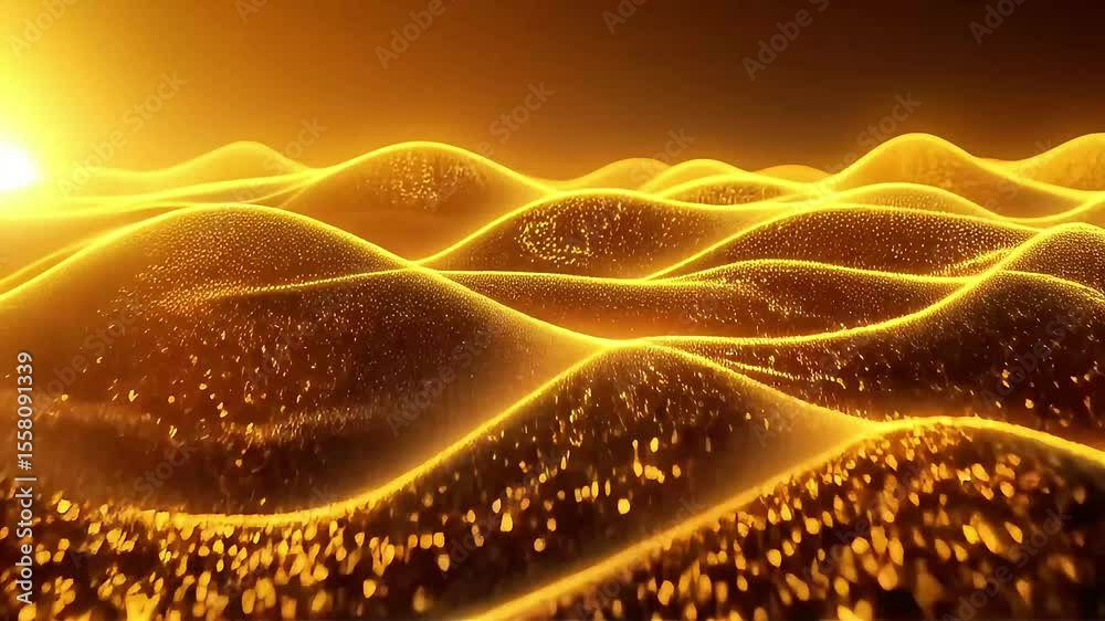 Poster Golden Waves of Abstract Particles in Motion