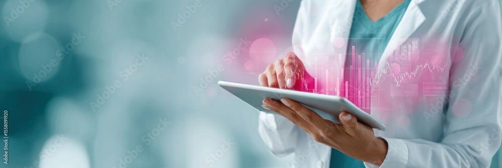 Aufkleber Businessman Using Digital Tablet with Predictive Analytics and Data Visualization for Real-Time Insights in Modern Tech-Driven Commercial Environments
