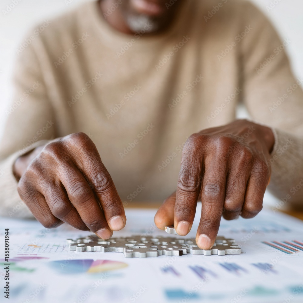 Poster modern portfolio diversification strategy puzzle with stocks bonds and alternatives on financial cha