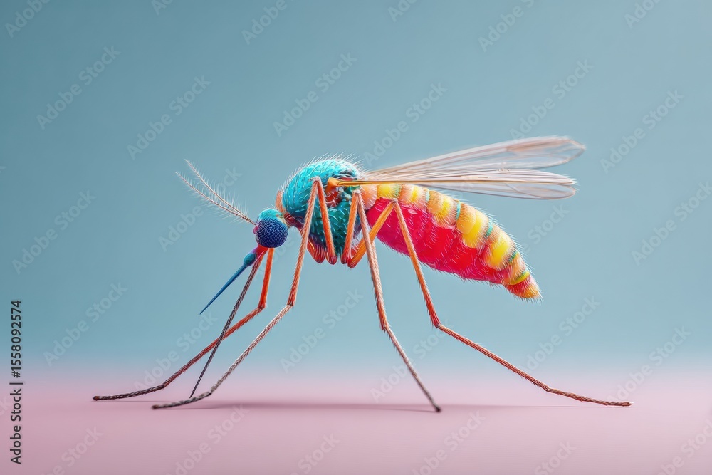 Aufkleber detailed mosquito macro close-up with colorful anatomy on simple background for scientific education