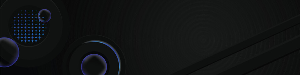 Obraz premium Black template horizontal banner background with gradient blue shining light effect graphic