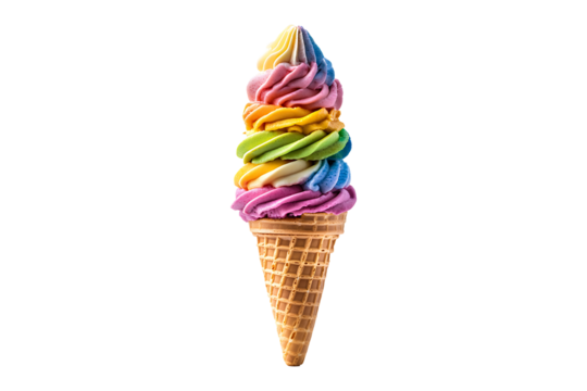 Rainbow ice cream cone isolated on transparent background