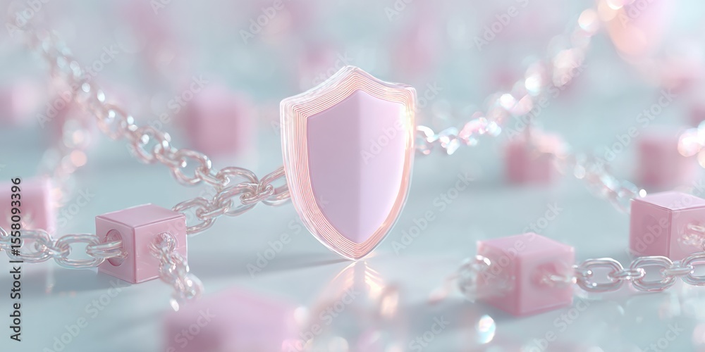 Aufkleber Glowing Shield Icon Over Digital Blockchain Chains on Microchip Surface Symbolizing Advanced Cybersecurity and Secure Digital Infrastructure Protection