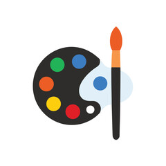 Minimalist paintbrush with palette in flat color style for painting and design Vector illustration