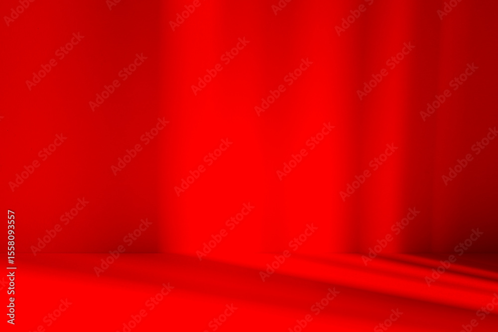 Aufkleber Wall interior background, studio and backdrops show products. with leaf shadow from window color red and white. background for text insertion and presentation of product	
