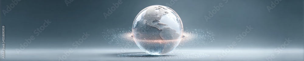 Poster Transparent Globe Sphere with Digital Grid Overlay and Continent Details on Dark Background - Futuristic Tech Concept for Global Connectivity and Data Networks