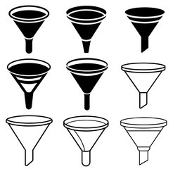 Funnel icon vector set. Funnel silhouette vector art white background