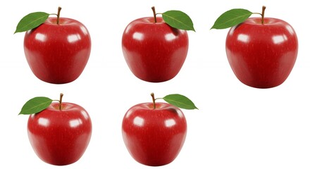 Five glossy red apples