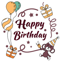 Happy Birthday Logo Design with Colorful Typography and Decorative Elements

