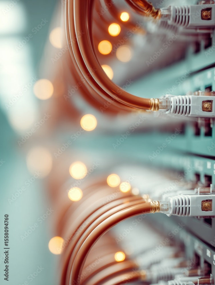 Aufkleber Digital Network Backbone with Organized Cables and Switches in Server Room Showing Seamless Data Transfer for Modern Tech Infrastructure and Connectivity