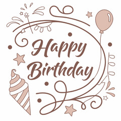 Happy Birthday Logo Design with Colorful Typography and Decorative Elements

