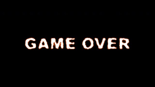Looped game over text animation with flamy effect isolated on black background