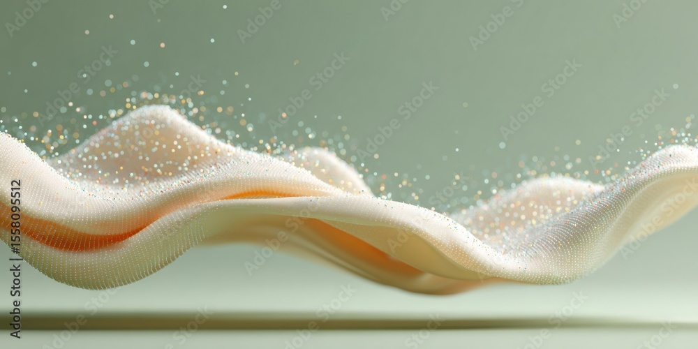 Aufkleber Quantum Analytics Wave with Moving Particles on Dark Surface Representing Big Data Flow and Continuous Momentum in Digital Transformation