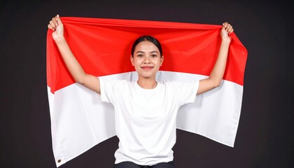 Indonesian Woman Holding National Flag