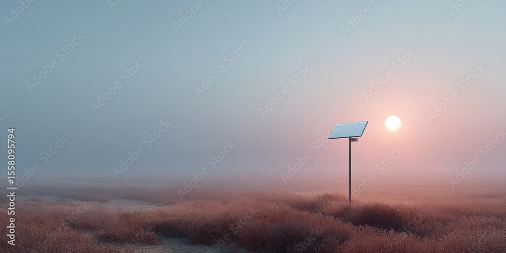 Poster high-tech meteorology station with solar panel in foggy cornfield showcasing 5g smart farming for pr