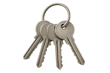 Metal keys dangling from keyring, symbolizing security and personal access against clean transparent backdrop