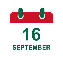 September 16 calendar icon. Mexico Independence Day