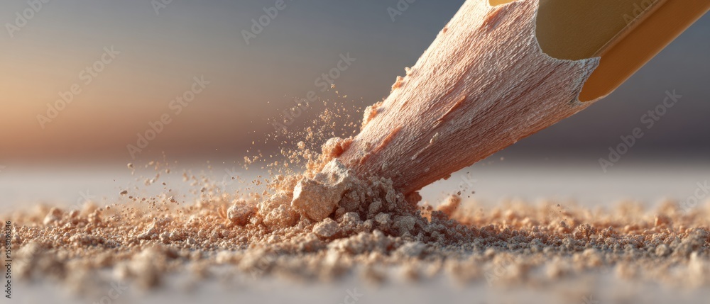 Poster Closeup of pencil eraser removing graphite marks with eraser shavings on desktop, symbolizing error correction and learning in modern education context