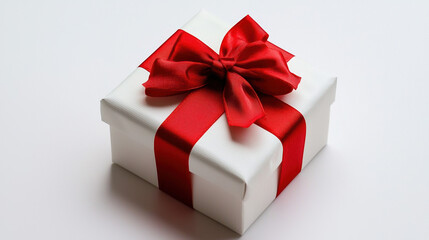 Obraz premium A gift box adorned with a red ribbon, set against a pure white background