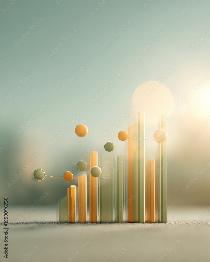 Aufkleber Futuristic financial data analytics with global network graphs and economic growth charts in soft light for corporate investment insights