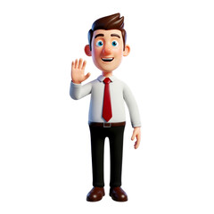 Obraz premium 3D Cartoon Businessman: Happy, Smiling, Waving Hello