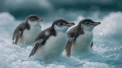 Obraz premium Penguins frolic on ocean ice