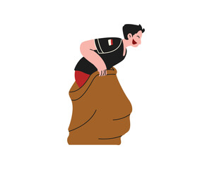 Sack Race Illustration. Indonesian Independence Day Simple Illustration