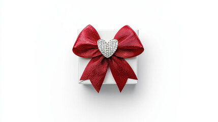 A gift box adorned with a red ribbon, set against a pure white background.