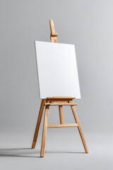 Blank wooden easel board mockup on a gray background, suitable for branding, signage, or presentations