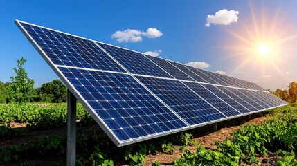 Solar Panels in a Field under Bright Sunlight