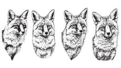 vintage engraving of a curious fox with sharp eyes and bushy tail