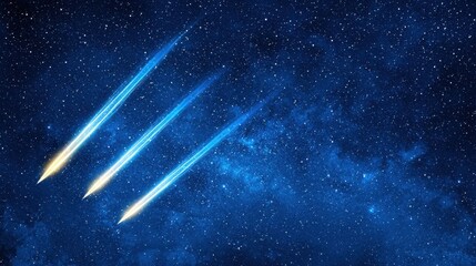 Three Shooting Stars in a Dark Blue Night Sky