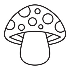 Outline mushroom with polka dot cap, simple cartoon style, isolated on white background.