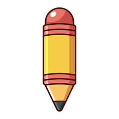 Cartoon pencil icon with red eraser and yellow body isolated on white background