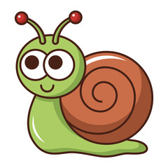 Cute smiling snail cartoon icon with spiral shell isolated on white background