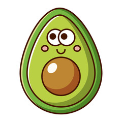 Cute smiling avocado cartoon icon with seed isolated on white background