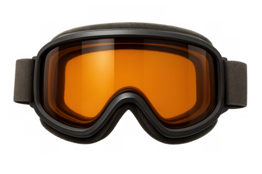 Modern ski goggles with orange lens isolated on transparent background, ideal for winter sports and outdoor activities
