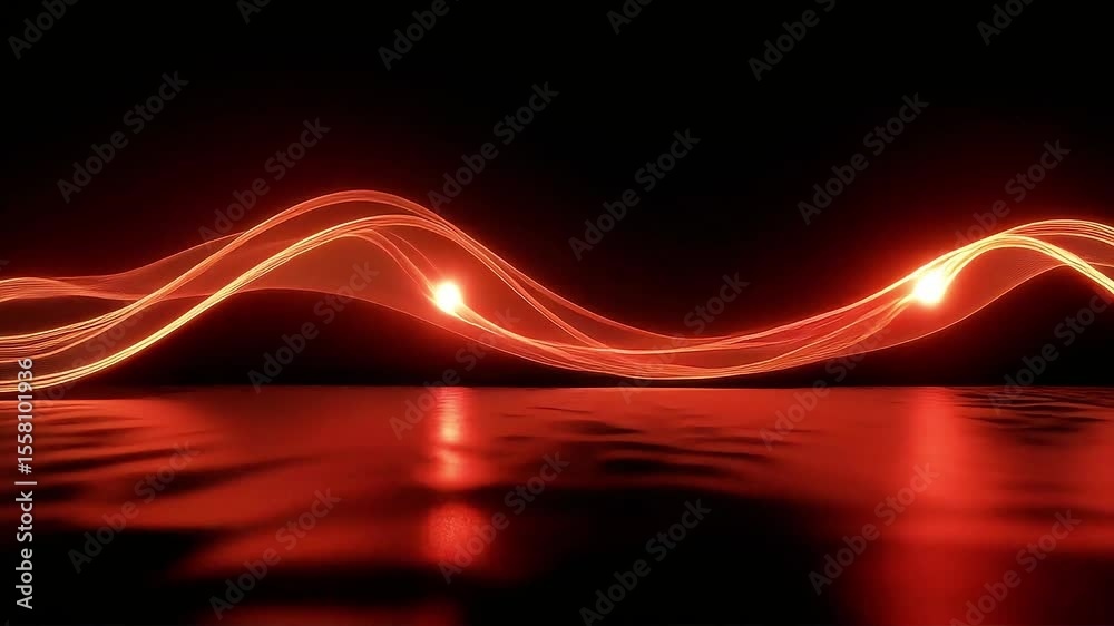 Poster abstract red light waves over a dark surface