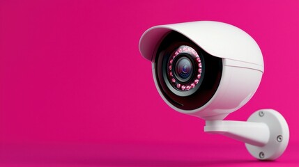 White Security Camera on Pink Background