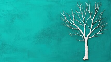 White Stylized Tree on Teal Green Background Minimalist Nature Design