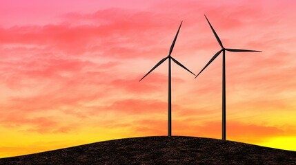 Wind Turbines Silhouetted Against a Vibrant Sunset