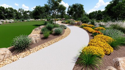 Winding Gravel Pathway Through a Vibrant Landscape
