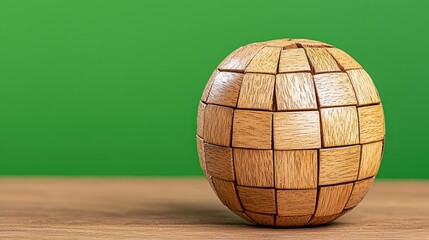 Wooden Sphere Puzzle on Green Background