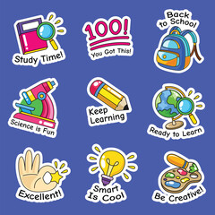 Fun Education Doodle Stickers with Motivational Words - Hand Drawn School Vector Set