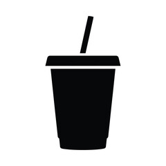 Black Silhouette of a Disposable Cup with Straw Isolated on White