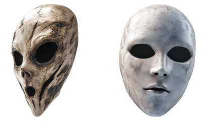 Alien Masks in Different Designs for Costume and Halloween Themes, Isolated on Transparent, white background