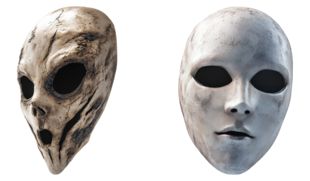 Alien Masks in Different Designs for Costume and Halloween Themes, Isolated on Transparent, white background