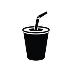 Simple Black Icon of a Disposable Cup with Straw